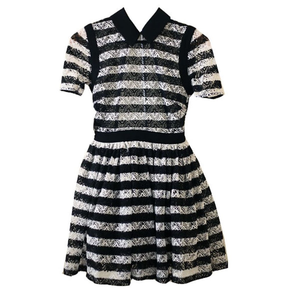 Nasty Gal Black and White Stripe Nitty Gritty Pan Collar Dress